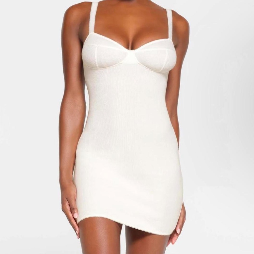 Skims white ribbed mini dress